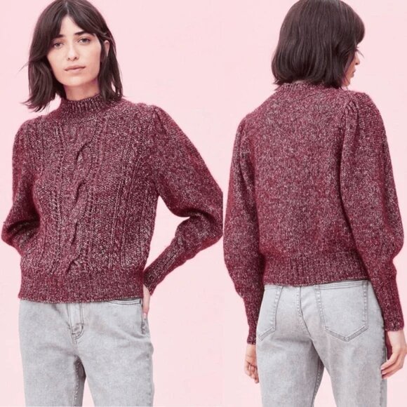 Rebecca Taylor Tweed Mockneck Pullover in Bordeaux Wool Alpaca - Picture 1 of 10